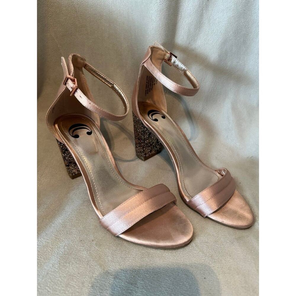 Charming Charlie’s Rose Gold Glitter Block Heels. Size 7 M